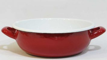 Enamel Salad Bowl with Handle Red