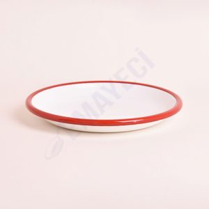 Emaye Servis Tabağı 20 cm Beyaz Kırmızı