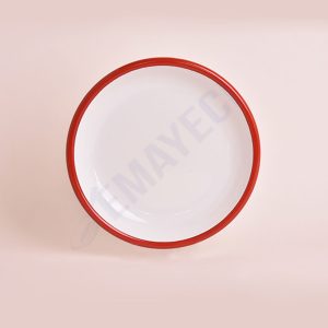Emaye Servis Tabağı 20 cm Beyaz Kırmızı
